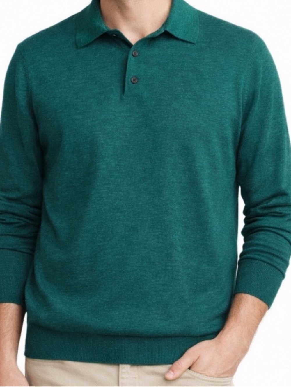 Turnbury Extra Fine Merino Wool Long Sleeve Polo Sweater – Teal – Size L